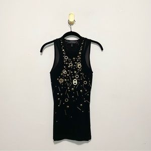 Robert Rodriguez Black Gold Embellished Double Layer Racerback Tank Top